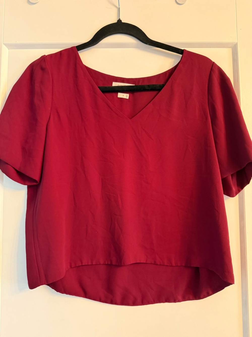 Babaton Red V-Neck Short Sleeve Blouse